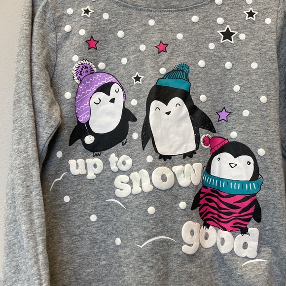 “Up to snow good” long sleeved gray penguin tee shirt. Wonder Nation size 6. - Picture 2 of 5